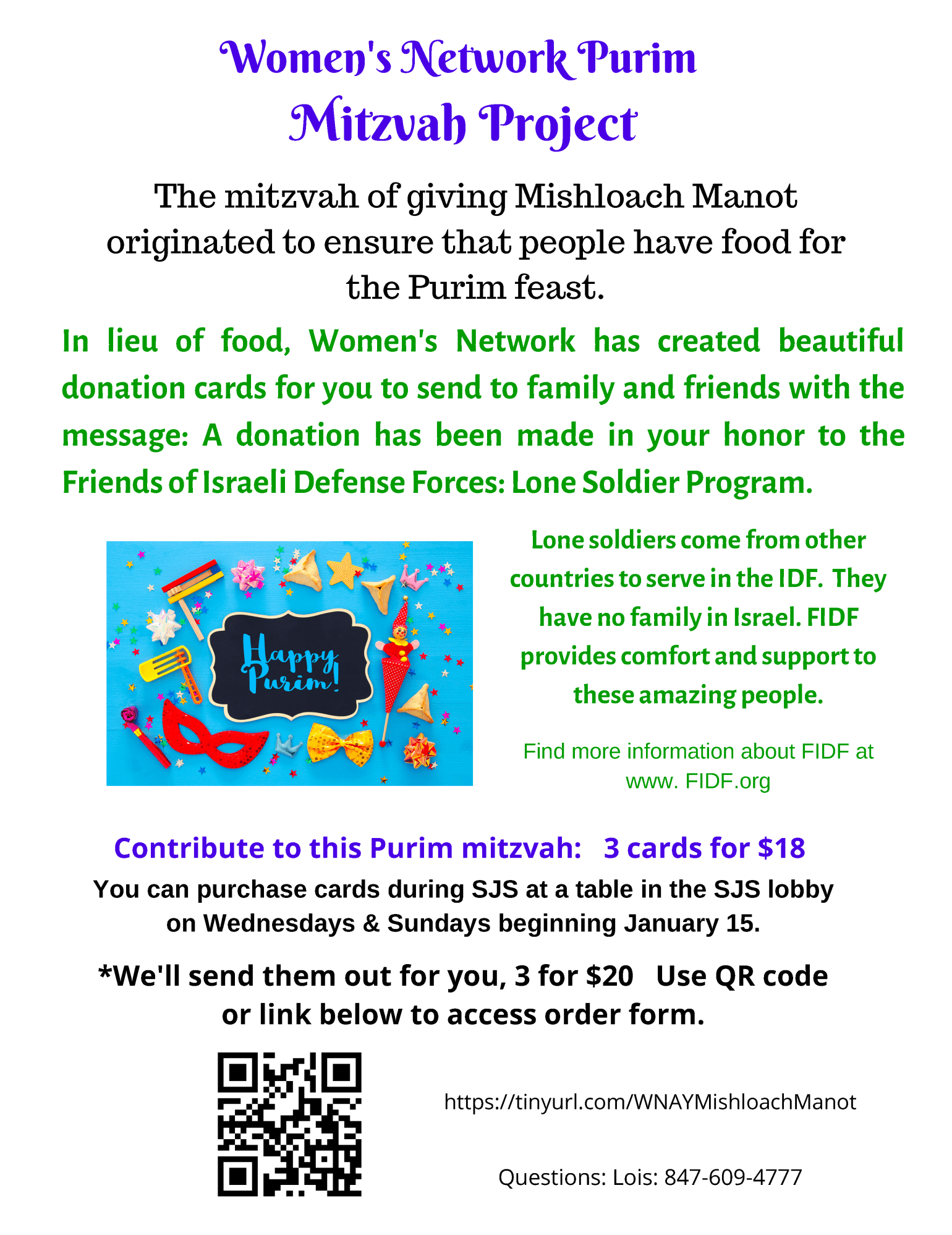 Women's Network Purim Mitzvah Project 5780